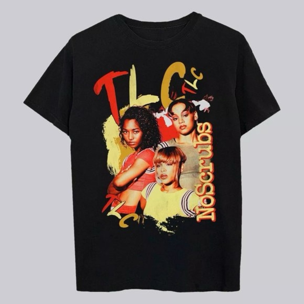 Mens/Unisex TLC Short Sleeve Graphic T-Shirt ~ Black M “No Scrubs”
